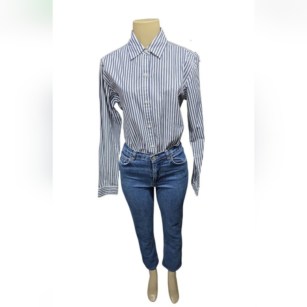 Ralph Lauren Polo Jeans Co. Women Striped Collar Long Sleeve Button Up Shirt M